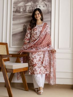 Trendmalls - Peach Kurta with Pant and Dupatta