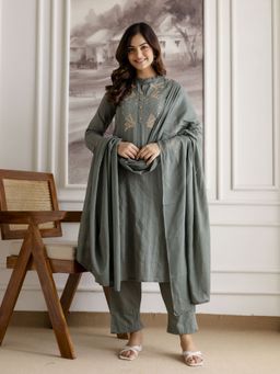 Trendmalls - Green Kurta with Pant and Dupatta