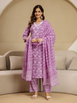 Trendmalls - Pink Mirror Work Kurta with Pant and Dupatta
