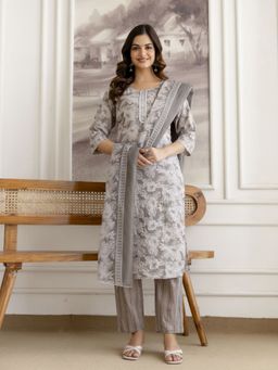 Trendmalls - Grey Kurta with Pant and Dupatta