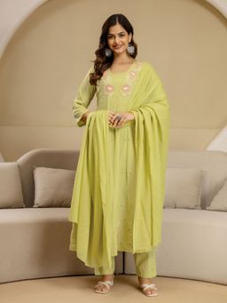 Trendmalls - Yellow Embroidered Kurta with Pant and Dupatta