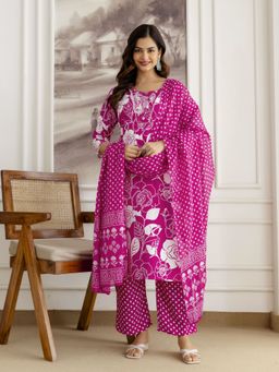 Trendmalls - Purple Printed Kurta with Pant and Dupatta