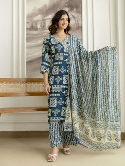 Trendmalls - Blue Kurta with Pant and Dupatta