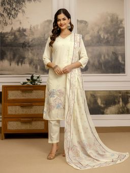 Trendmalls - Off White Kurta with Pant and Dupatta