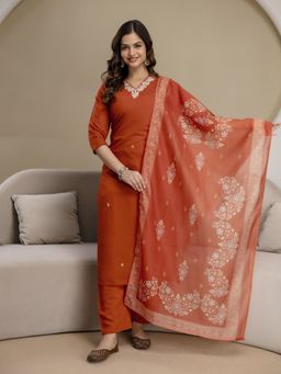 Trendmalls - Orange Kurta with Pant and Dupatta