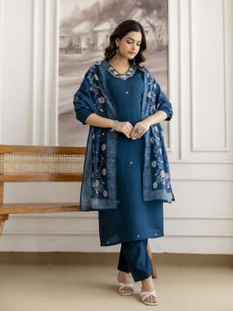 Trendmalls - Teal Kurta with Pant and Dupatta