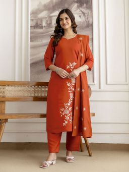 Trendmalls - Orange Kurta with Pant and Dupatta
