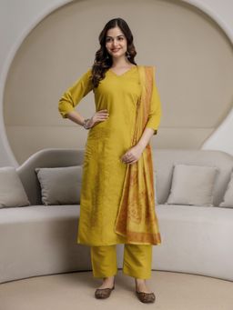 Trendmalls - Yellow Kurta with Pant and Dupatta