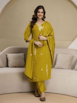 Trendmalls - Mustard Kurta with Pant and Dupatta