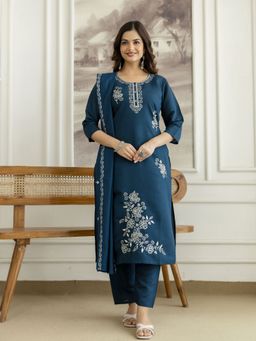 Trendmalls - Teal Kurta with Pant and Dupatta