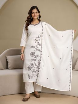 Trendmalls - White Kurta with Pant and Dupatta