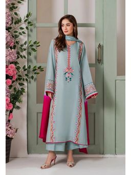 Ekta Textiles - Grey Embroidered French Crepe Kurta with Pant and Dupatta