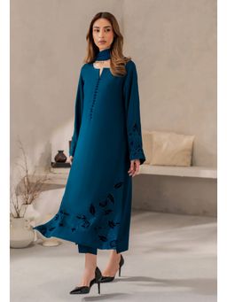 Ekta Textiles - Blue Embroidered Chanderi Silk Kurta with Pant and Dupatta