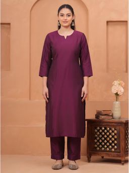 ARAMYA - Wine Pst Solid Kurta with Pant