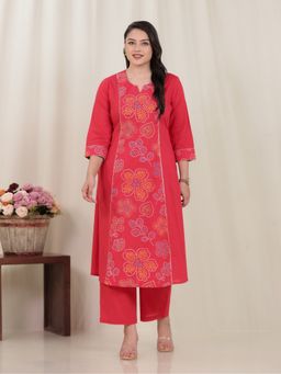 ARAMYA - Rust Soft Cotton A-Line Solid Kurta with Pant