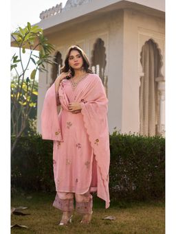 FAST FASHIONS - Pink Embroidered Straight Kurta with Pant and Dupatta