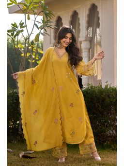 FAST FASHIONS - Yellow Embroidered Straight Kurta with Pant and Dupatta