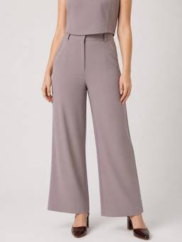 Strong And Brave - Women Smart Wide Leg Mid-Rise Easy Wash FormalBrown Trousers