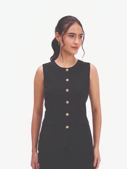 Strong And Brave - Black Buttoned Tailored Waistcoat