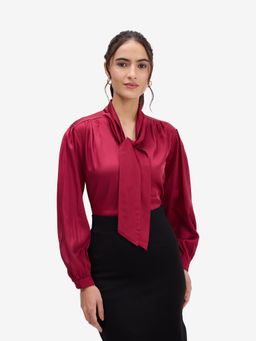 Strong And Brave - Maroon Solid Satin Regular Top