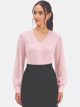 Strong And Brave - Pink Solid Polyester Regular Top