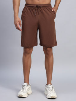 Griffel - Men Solid Brown Cotton Fabric with 2 Box Pockets Shorts