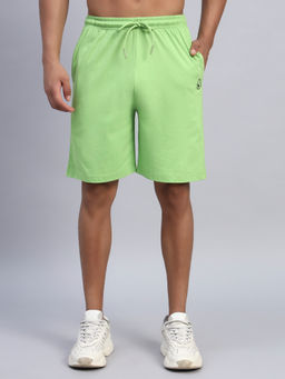 Griffel - Men Solid Parrot Green Cotton Fabric with 2 Box Pockets Shorts