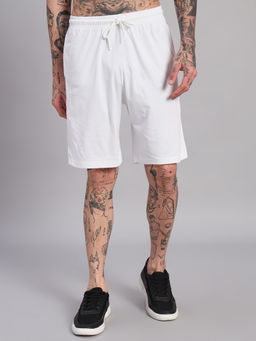 Griffel - Men Solid White Cotton Fabric with 2 Box Pockets Shorts