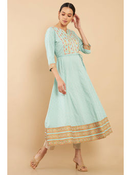 Soch - Sap Green Rayon Screen Printing Flared Fit Kurta