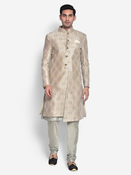 KISAH - Men Brown Kurta Sherwani (Set of 3)