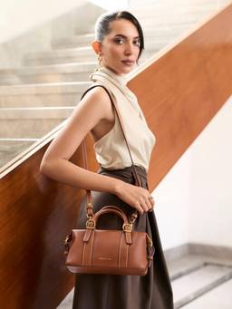 MIRAGGIO - Aira Brown Satchel Top Handle Bag With Detachable Strap