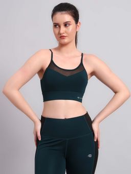CLOTHWIK - Green Solid Fitted Fit Sports Bra