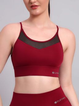 CLOTHWIK - Maroon Solid Fitted Fit Sports Bra