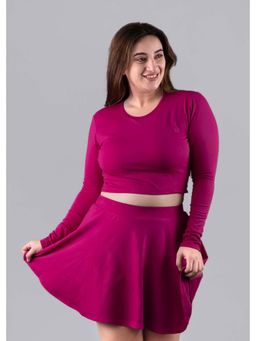 Keepfit - Pink Solid Regular Fit Top and Skirt