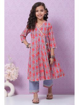 Biba - Slate Blue Printed Kurta (set Of 2)