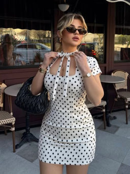 Trenbee - Thea Polka Dot Off White Dress