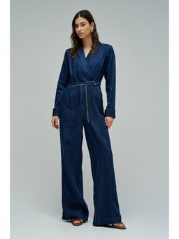 Salsa Jeans - Women Indigo Overall Wide Jumpsuit With Belt