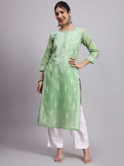 The Chikan Label - Green Layla Cotton Chikankari Straight Kurta