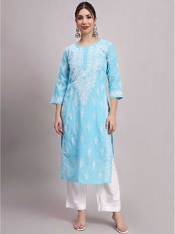 The Chikan Label - Sky Blue Layla Cotton Chikankari Straight Kurta