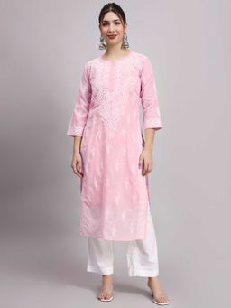 The Chikan Label - Baby Pink Layla Cotton Chikankari Straight Kurta