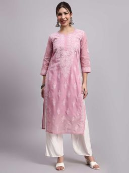 The Chikan Label - Onion Mauve Layla Cotton Chikankari Straight Kurta