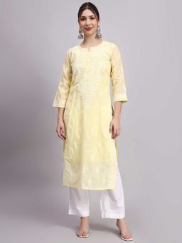 The Chikan Label - Yellow Layla Cotton Chikankari Straight Kurta