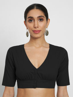 Thevasa - Black Graceful Pleat Stitched Blouse