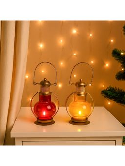 Voncasa - Lantern Candle Holder (Pack of 2) (Red & Yellow)