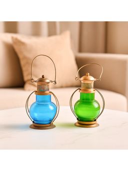 Voncasa - Lantern Candle Holder (Pack of 2) (Blue & Green)