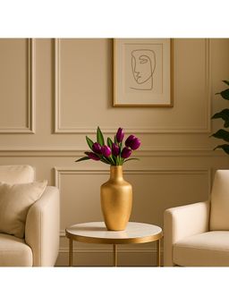 Voncasa - Gold Toned Surahi-Shaped Metal Big Flower Vase