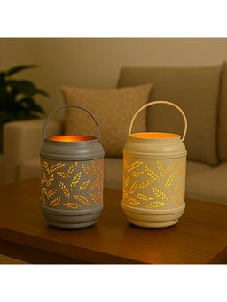 Voncasa - Hanging T-Light Holder (Pack of 2) (Grey & Off White)