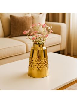 Voncasa - Gold Toned Iron Truncated Cone Design Flower Vase
