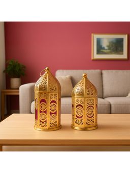 Voncasa - (Pack of 2) Moroccan Domed Lanterns (Golden & Red)