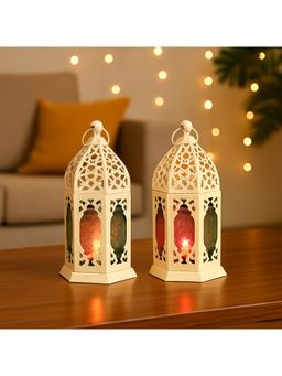 Voncasa - (Pack of 2) White & Pink Moroccan Lanterns